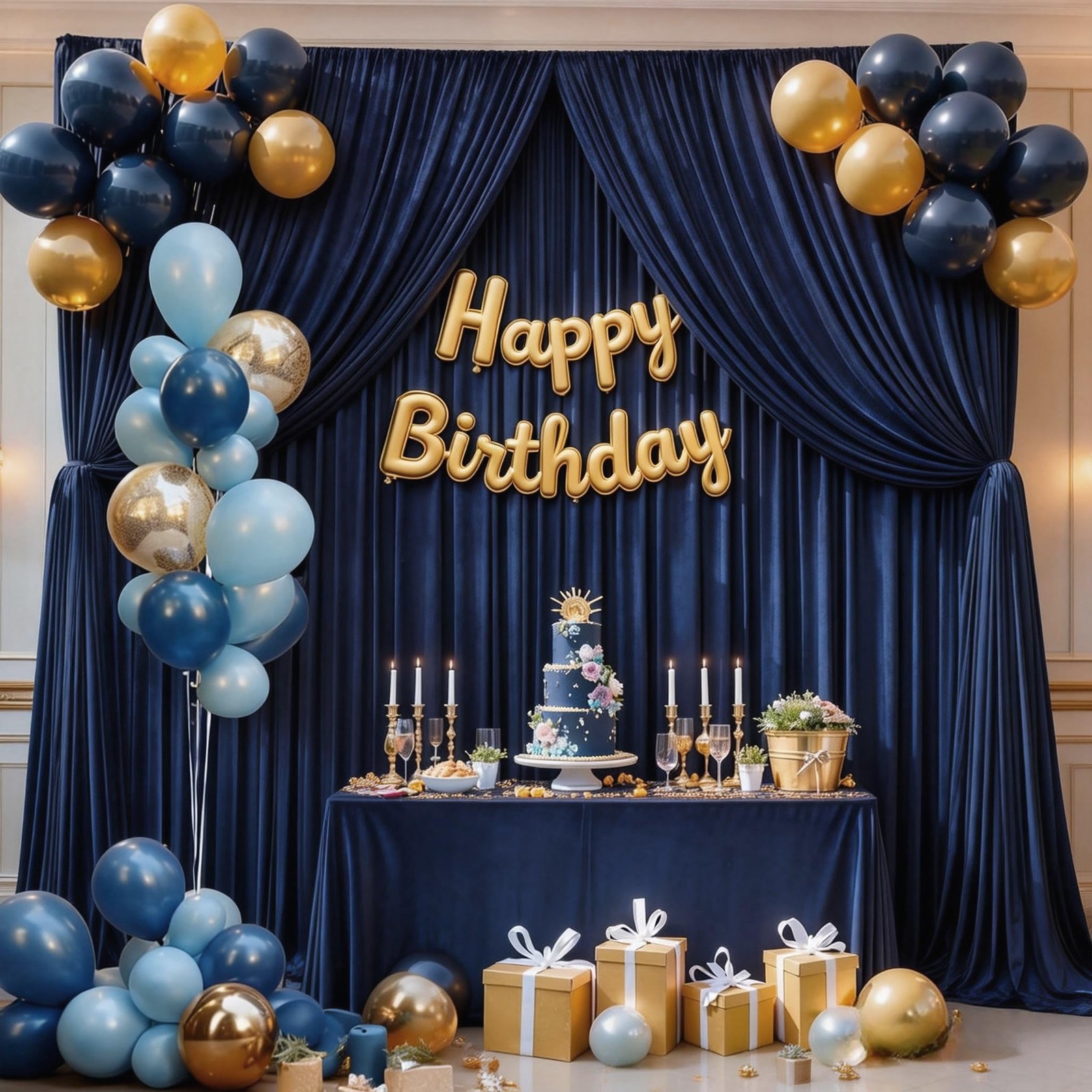 8x10ft Navy Blue Wrinkle Free Polyester Backdrop Curtain 2 Panels 4x10ft