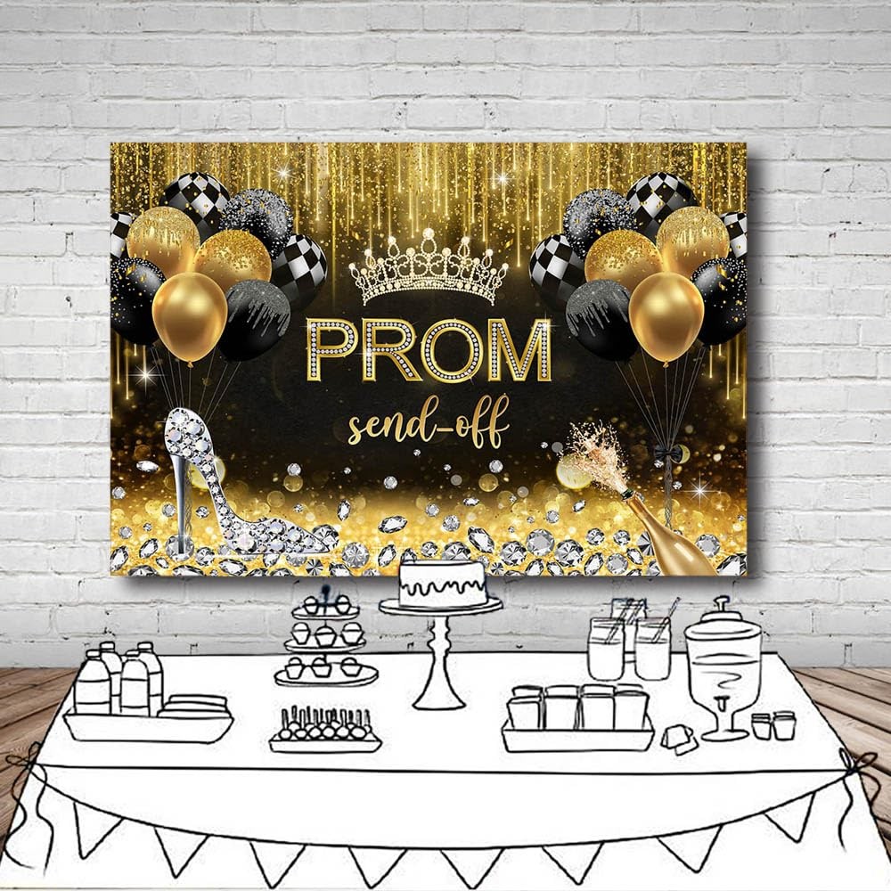7x5ft Prom Photo Backdrop for Women, Gold 2026 Graduation Photography Background
