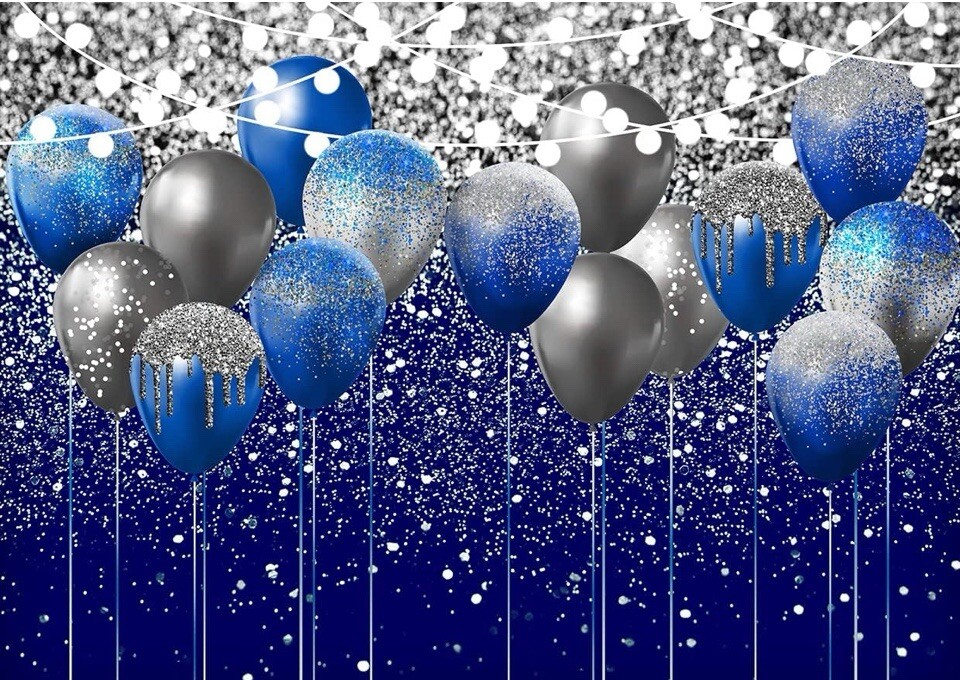 Royal Blue Glitter Backdrop Birthday Backdrop Photo Background with Balloon New