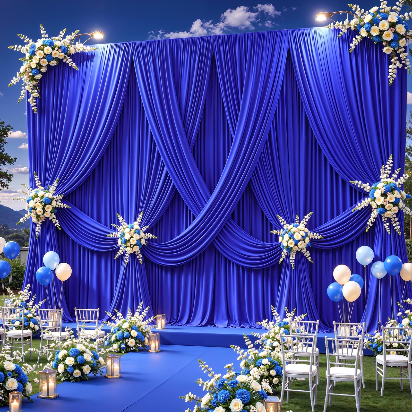 50ftx12ft Wrinkle Free Royal Blue 5′(W) x 12′(H), 10 panels,