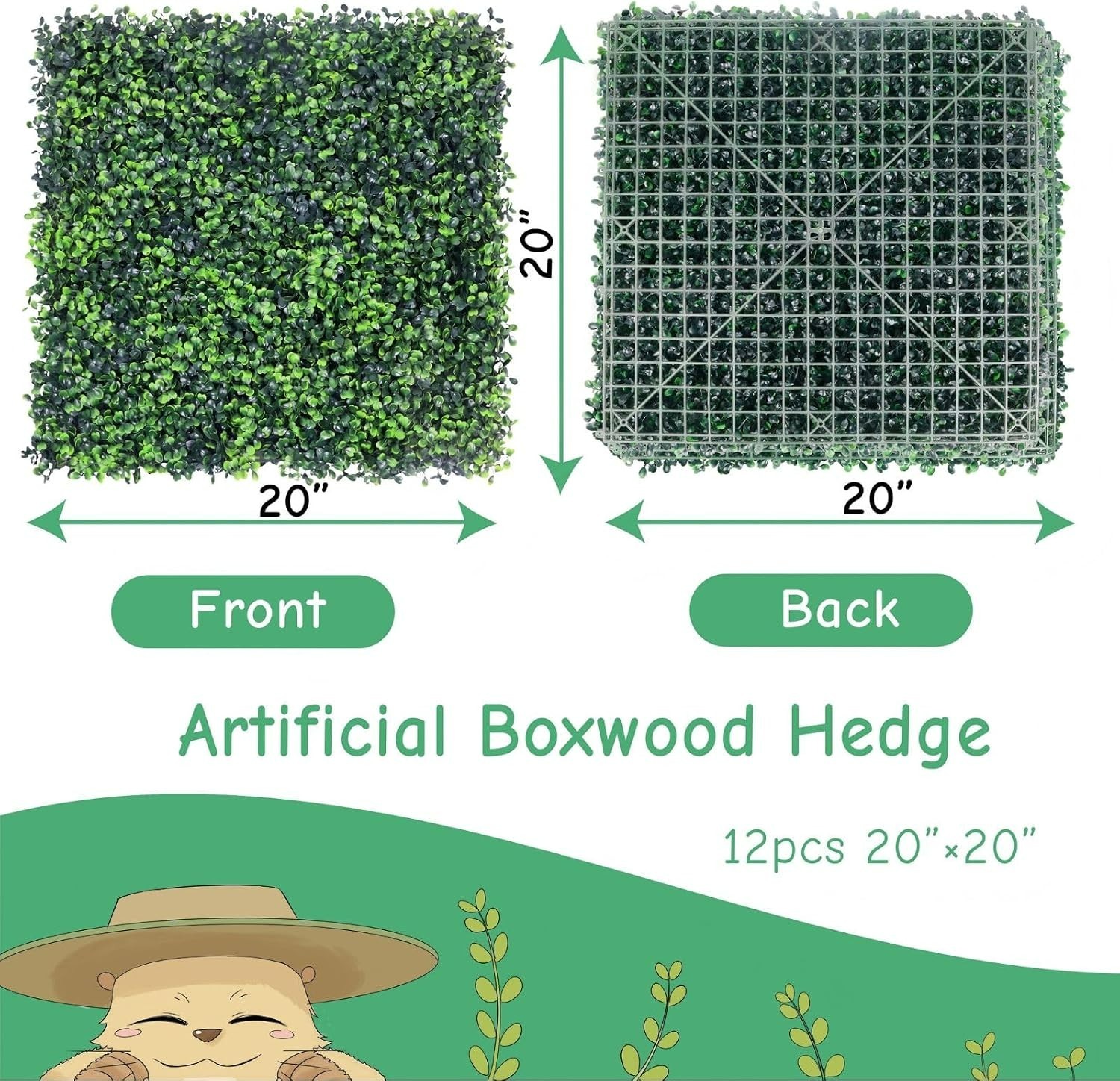 Eco-Friendly 12 Pcs 20” Boxwood Panels – Weather-Resistant Greenery Wall Decor