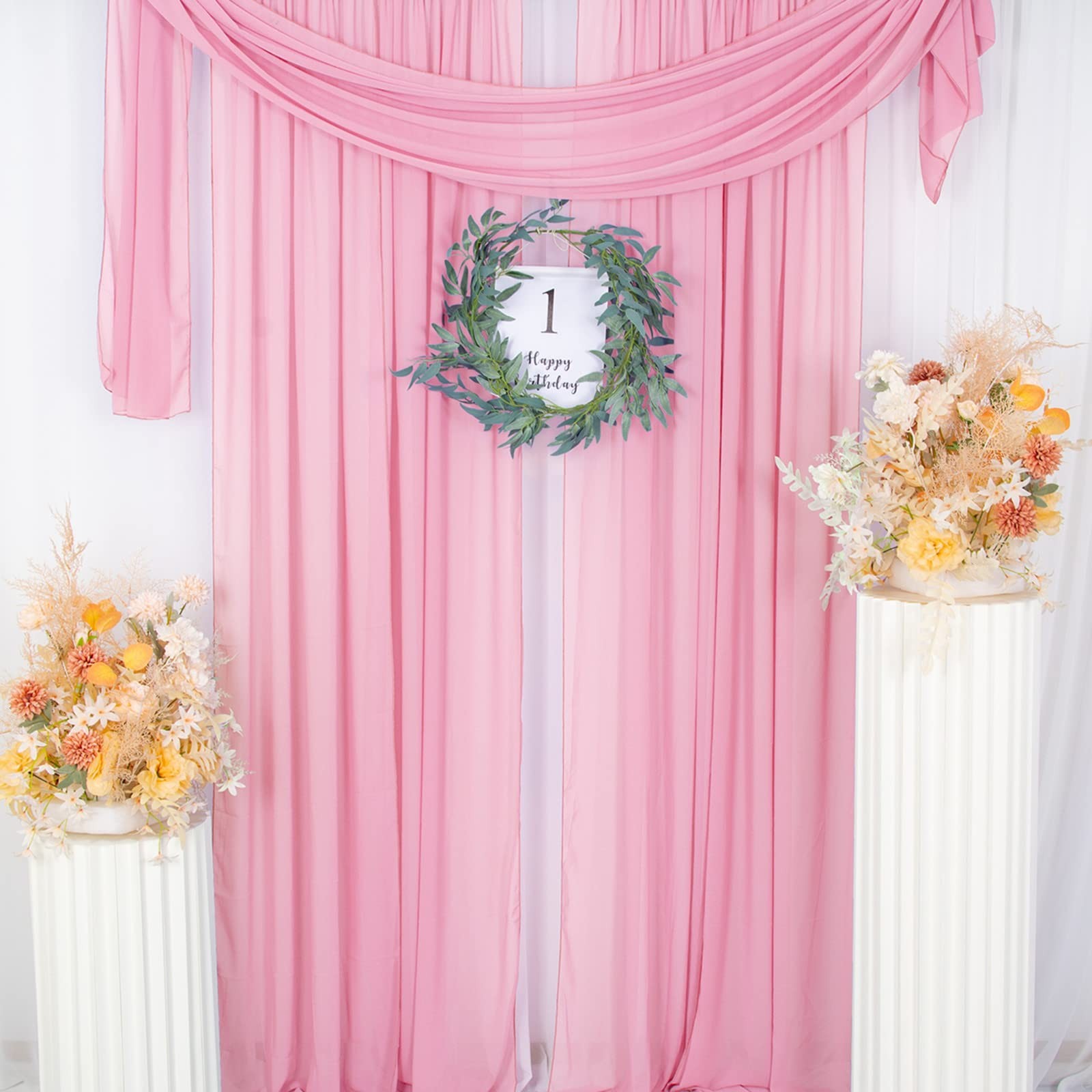 Pink Semi Sheer Curtains 2 Panels 84 Inch Rod Pocket Chiffon Backdrop Drapes