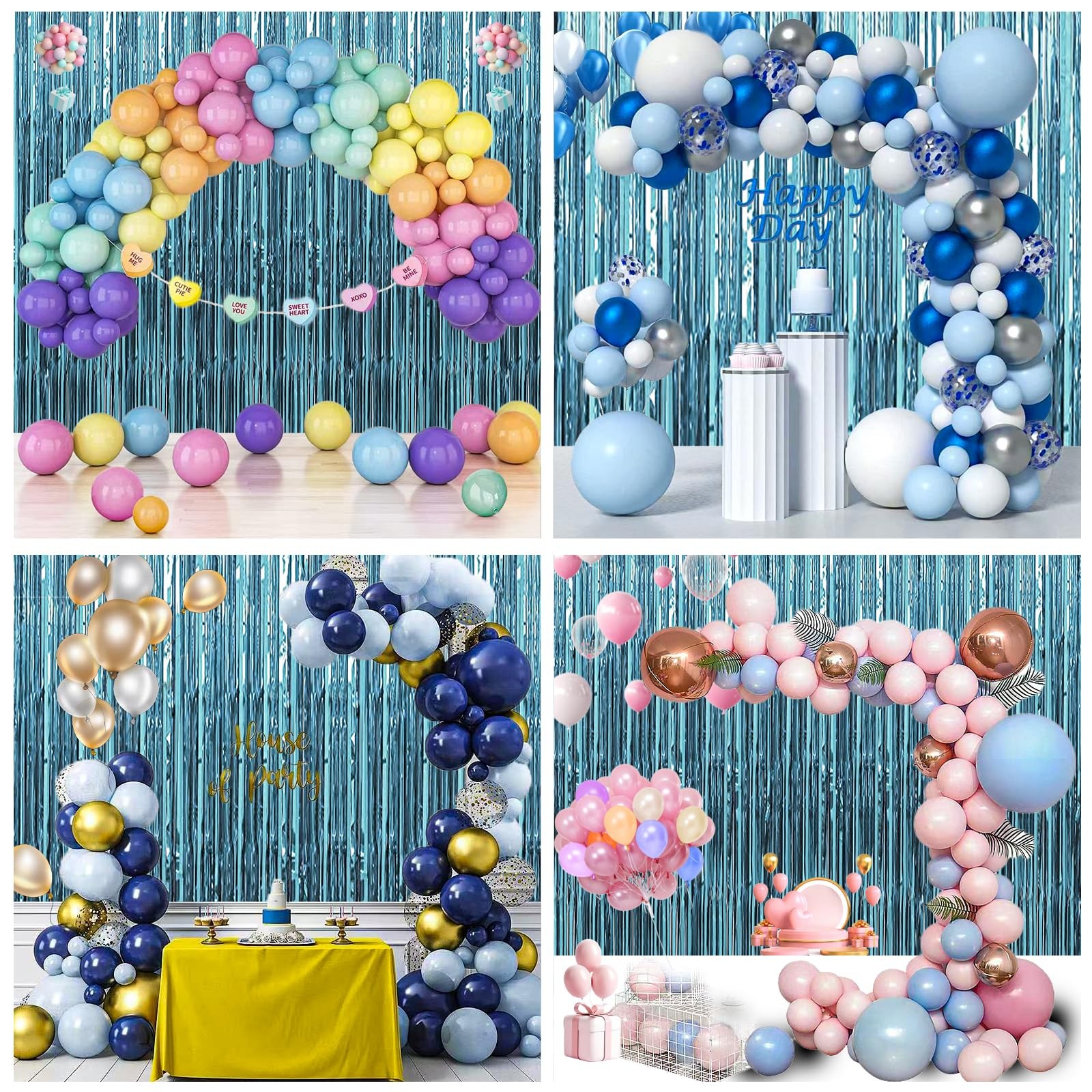3 Pack 3.3 x 9.9 ft Light Blue Foil Fringe Backdrop Curtain Streamer Backdrop…