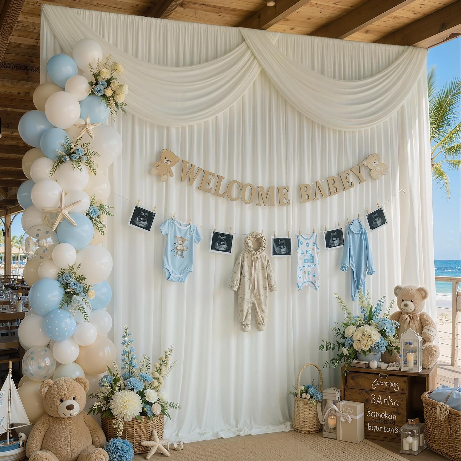 Sleek 6-Panel Ivory Backdrop Curtain – Perfect for Celebrations & Special Events