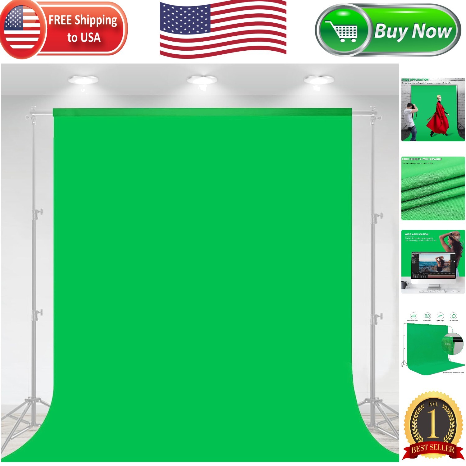 Wrinkle-Resistant 7 X 10 FT Green Screen for Portraits & Video Conferencing
