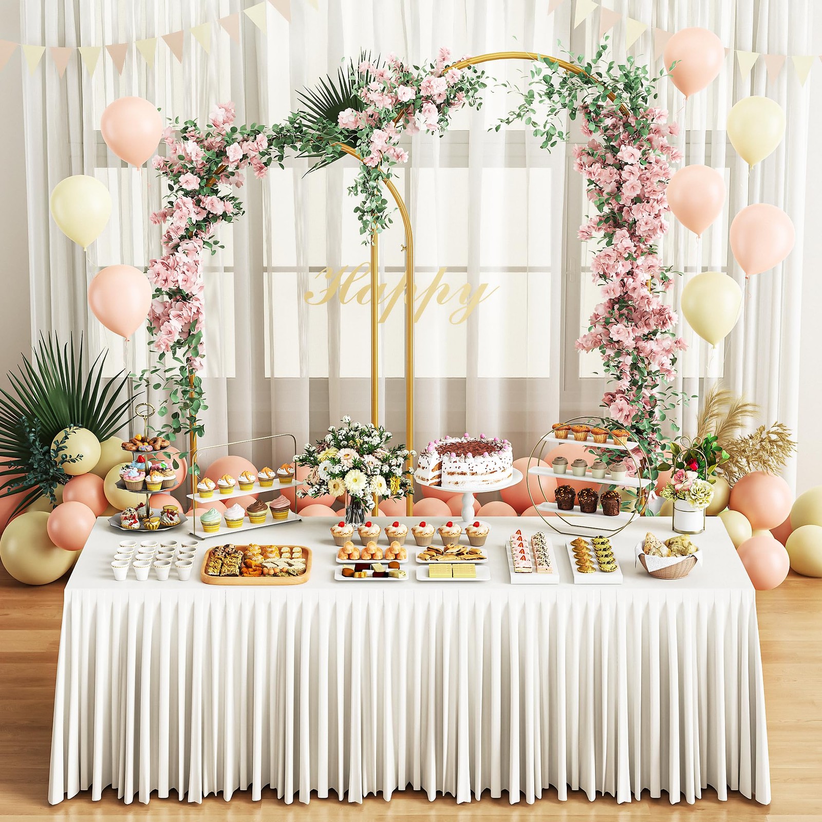 Metal Arch Backdrop Stand 2 Set (6FT/5FT), Gold Wedding Arch Frame, Balloon A…
