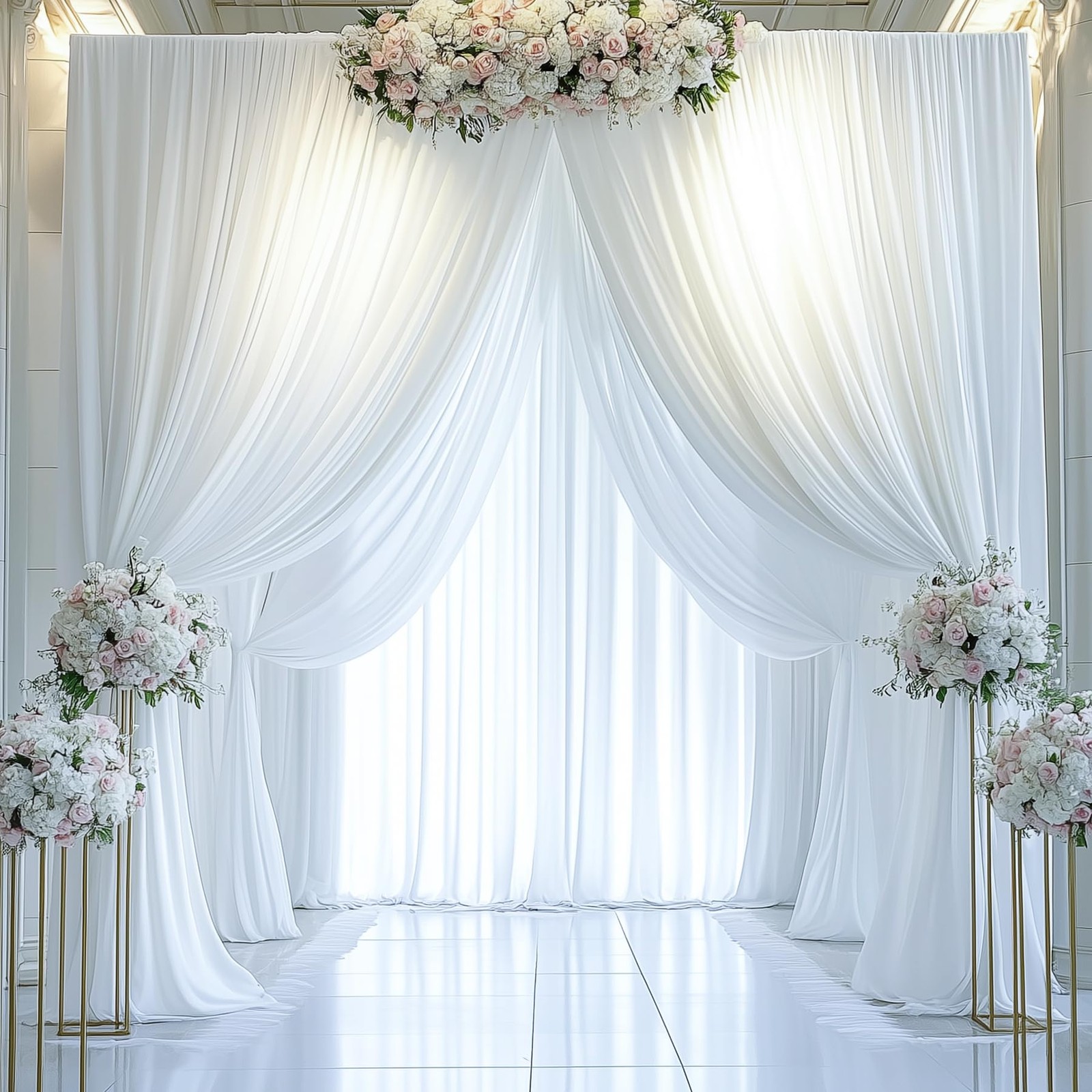2 Panels 15ft H x 5ft W White Backdrop Curtains, Wrinkle Free, Wedding Decor