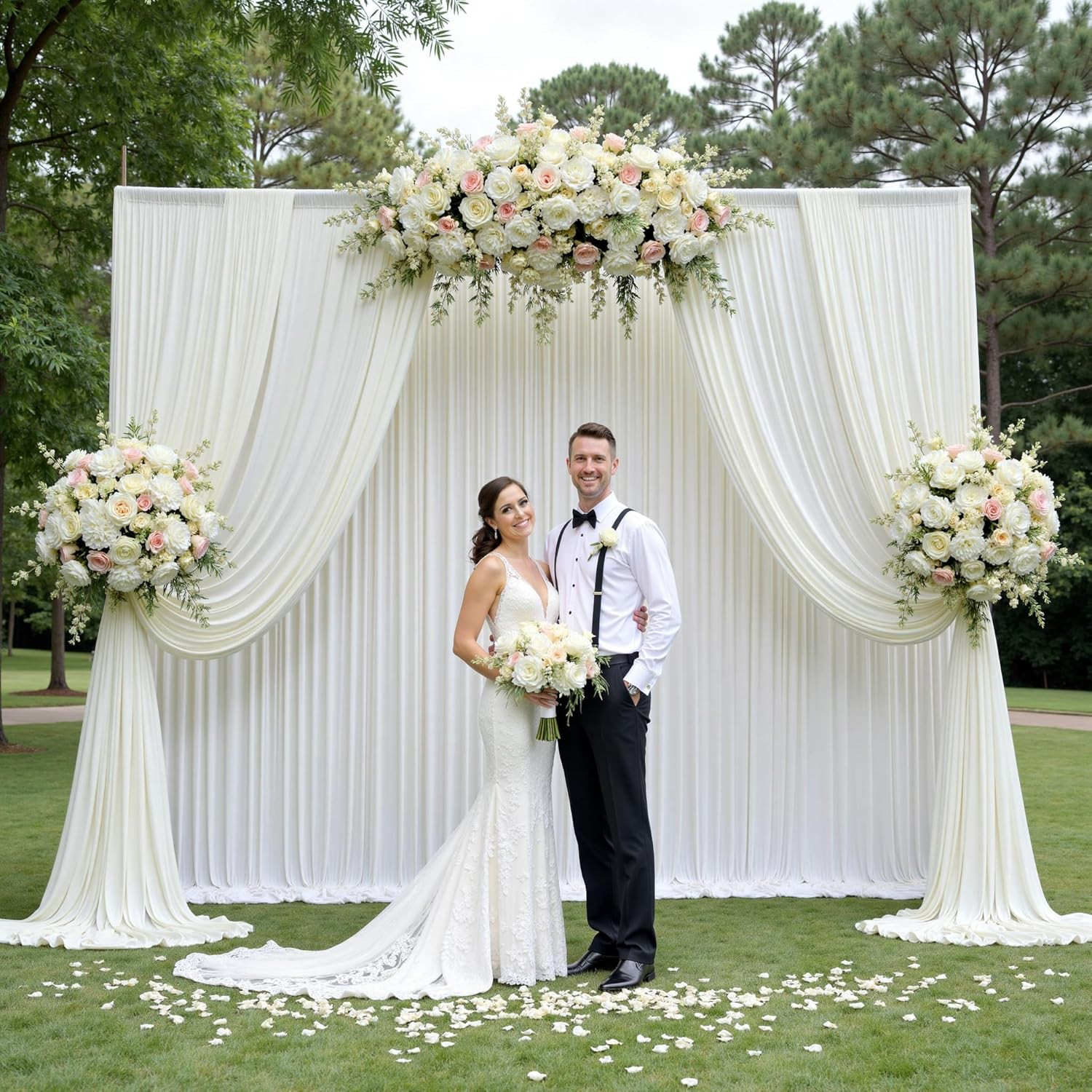 20Ft×12Ft Ivory Backdrop Curtain for Wedding Parties, 4 Panels Wrinkle Free Poly