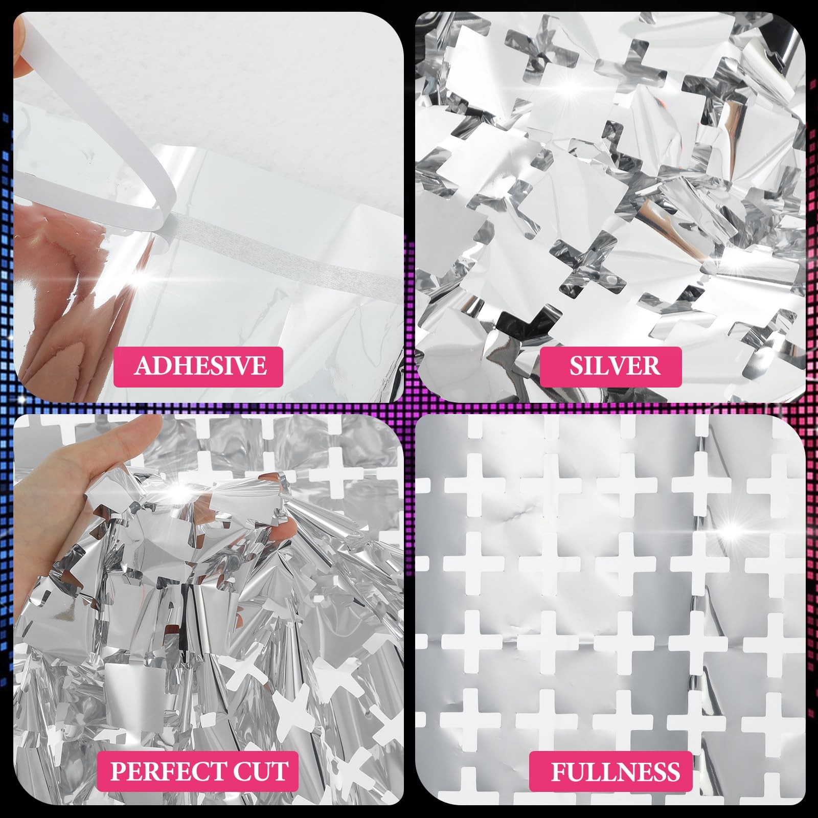 3Pcs Silver Shimmer Wall Backdrop, 3.3×6.6 Feet Square Feet, silver