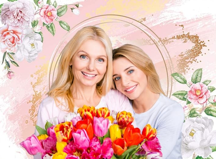 7x5FT Happy Mother’s Day Backdrop Pink Flower Background Mother Festival Party D