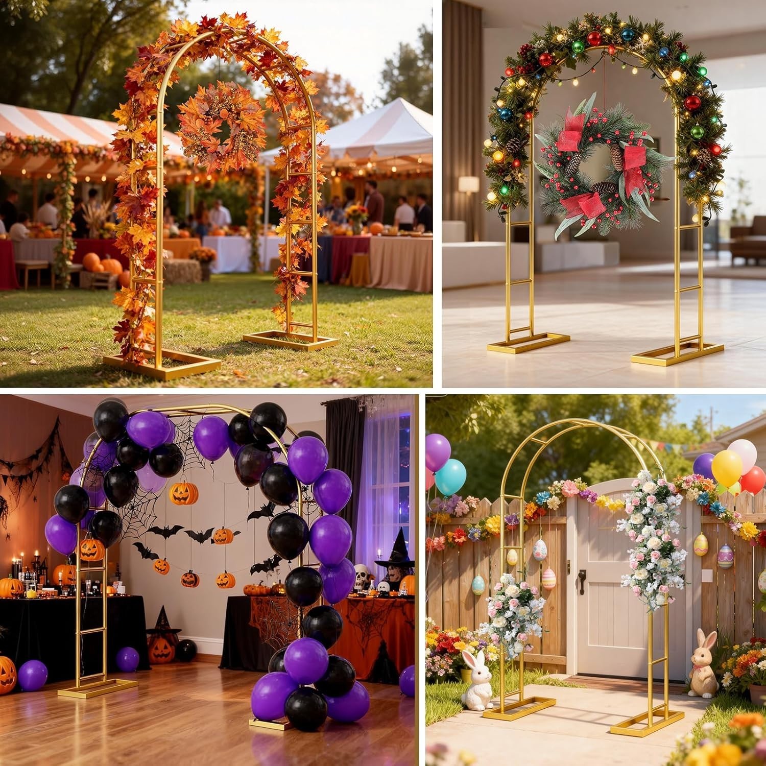 7.2FT Metal Wedding Arch Stand Gold Square Arched Backdrop Frame Metal Pergol…