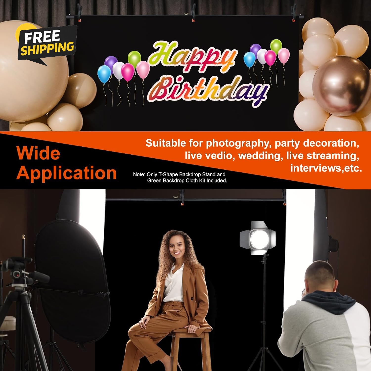 5×6.7Ft Photo Backdrop Stand Kit T-Shape Background Stand Carry Bag Black