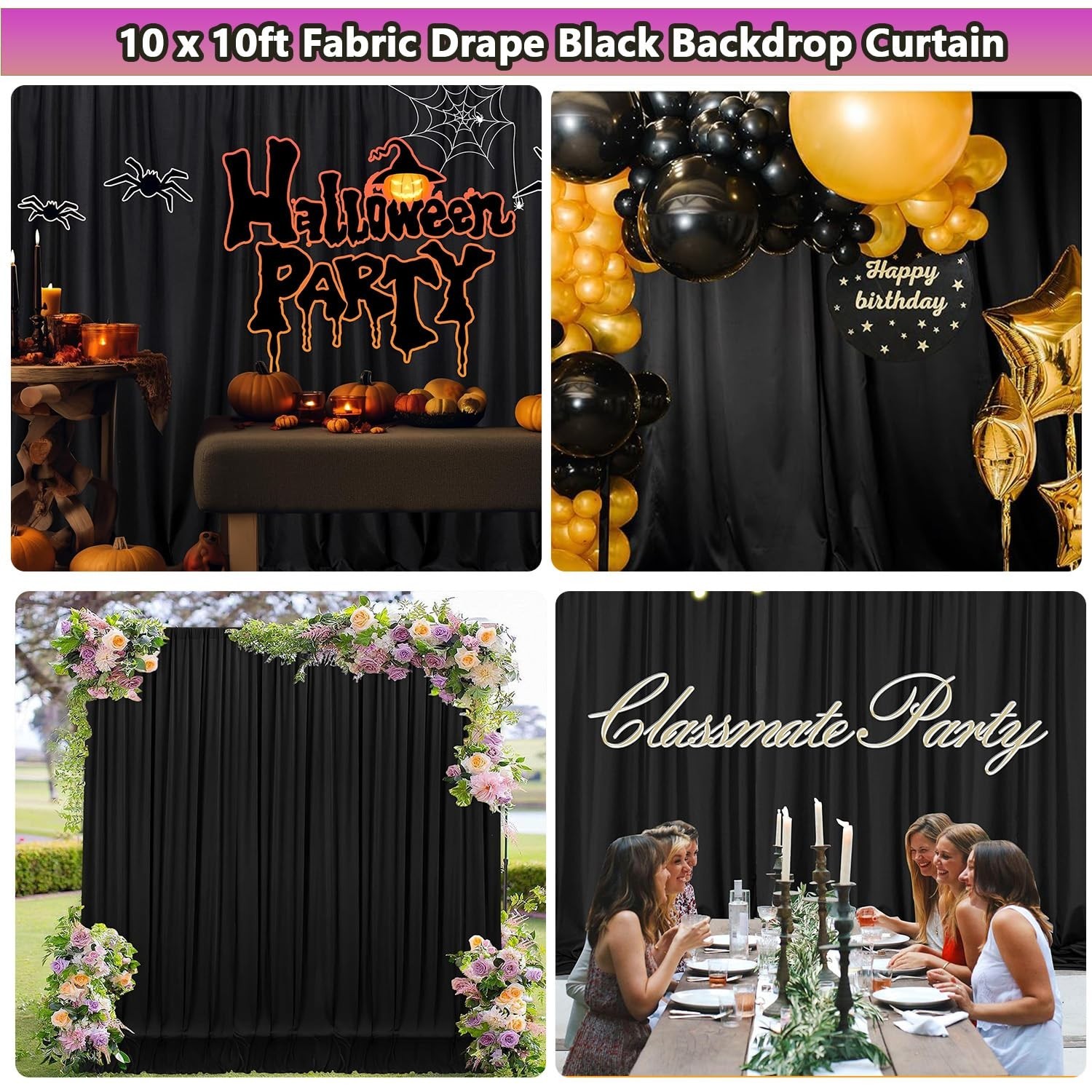 Solid Black Photo Backdrop 10×10 Ft, High-Density Polyester Curtain for Studio,