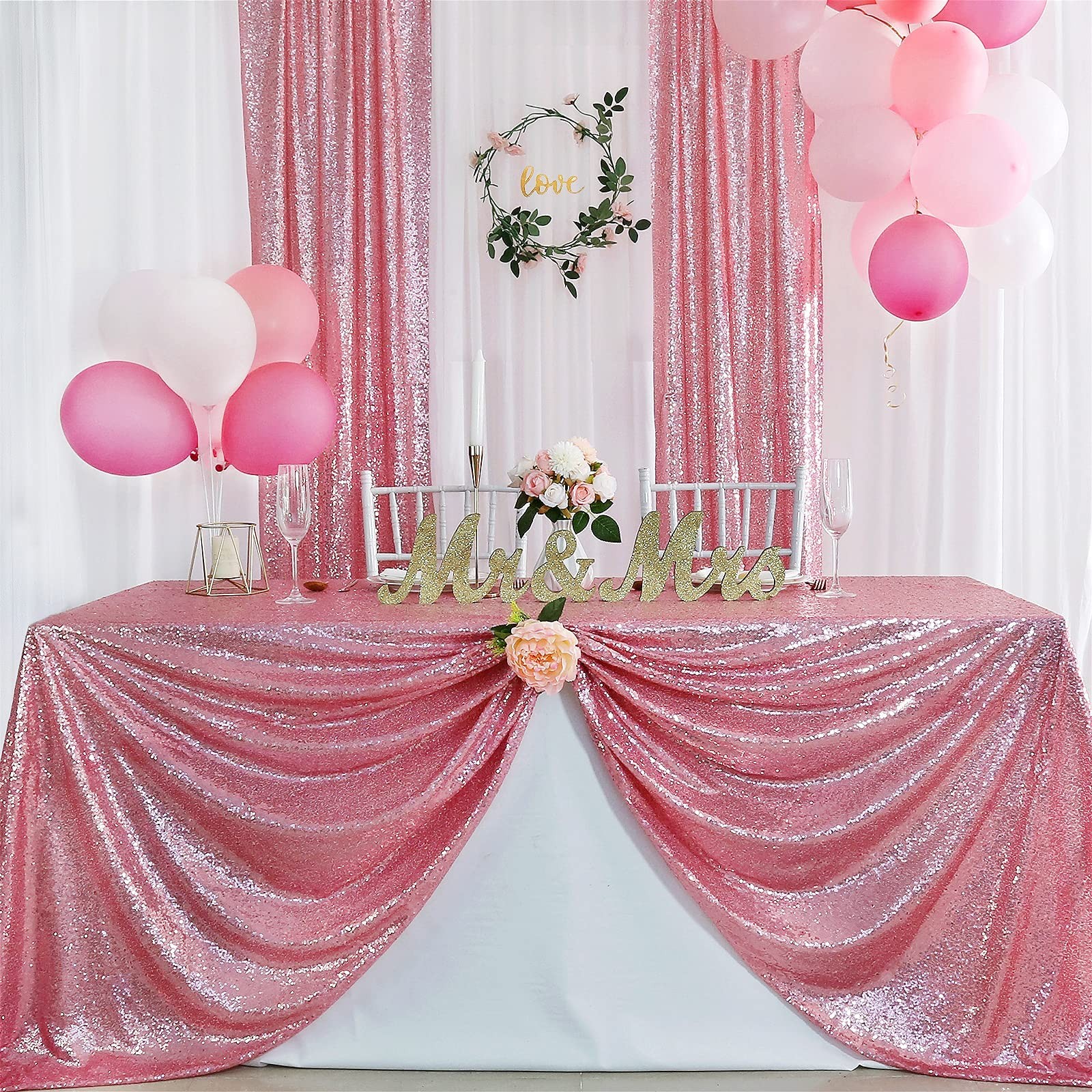 Pink Sequin Backdrop Curtains Fuchsia Glitter 2 Panels Photo Backdrop 2x8ft