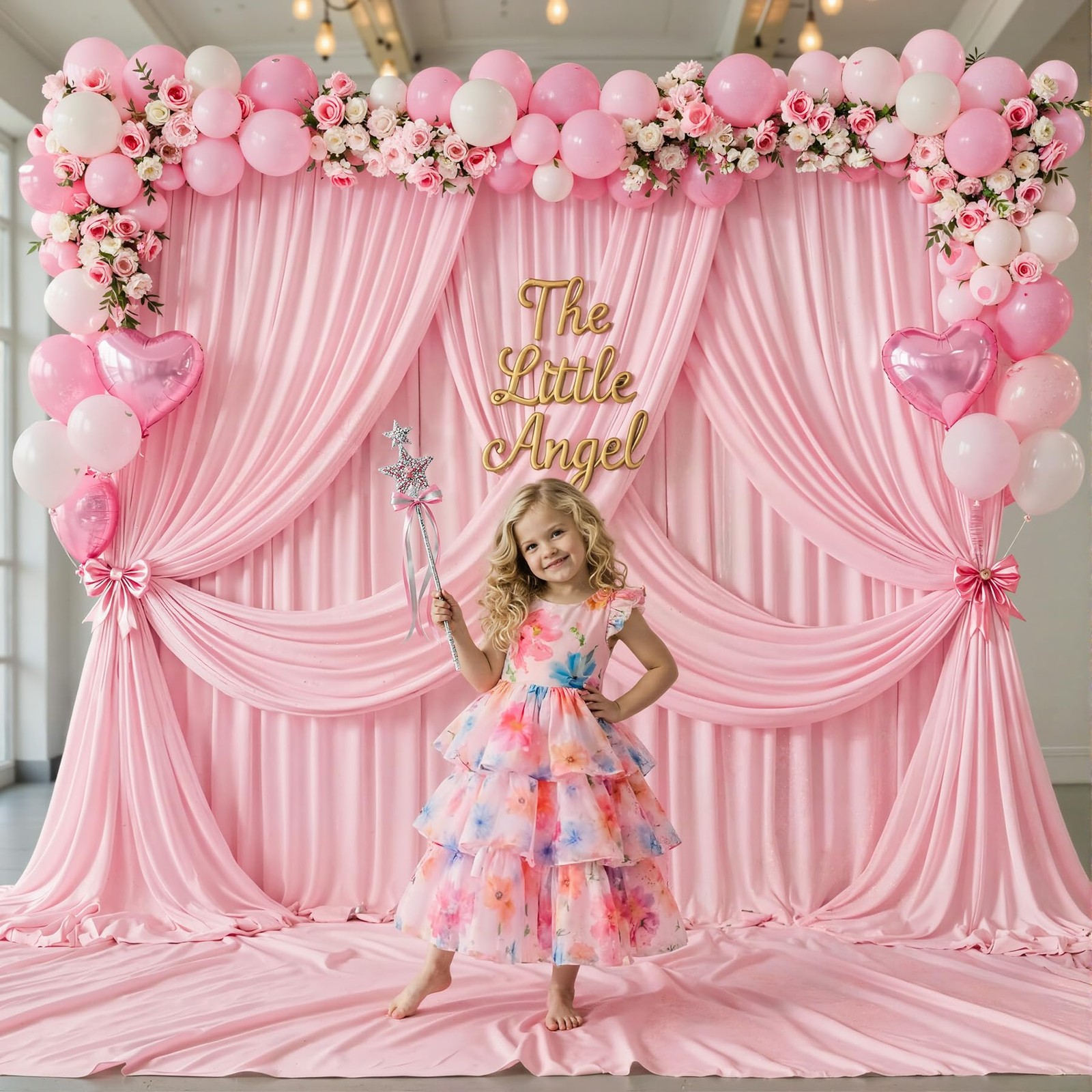 50ftx12ft Wrinkle Free Pink Backdrop Curtain, 5′(W) x 12′(H), 10 panels,