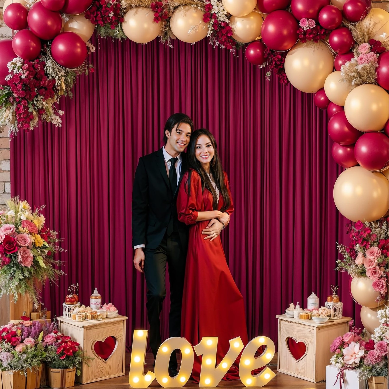 40x10FT Burgundy Backdrop Curtains for W4′ x H10′(10 Panels),