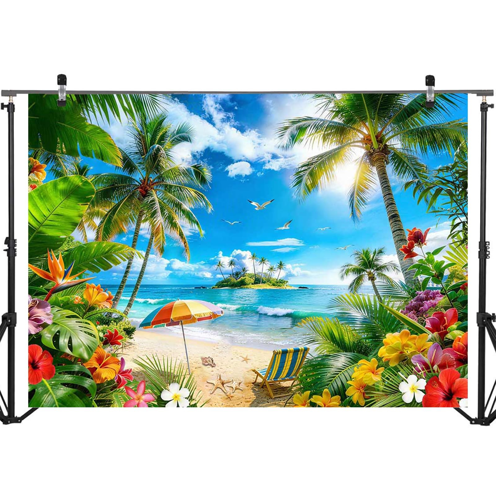 Summer Luau Beach Backdrop 7x5ft Tropical Hawaii Palm Leaves Photo Prop