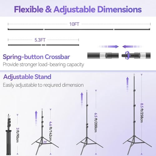 8.5 x 10 ft Adjustable Photo 8.5*10ft Backdrop Stand Black(10*12ft Backdrop)