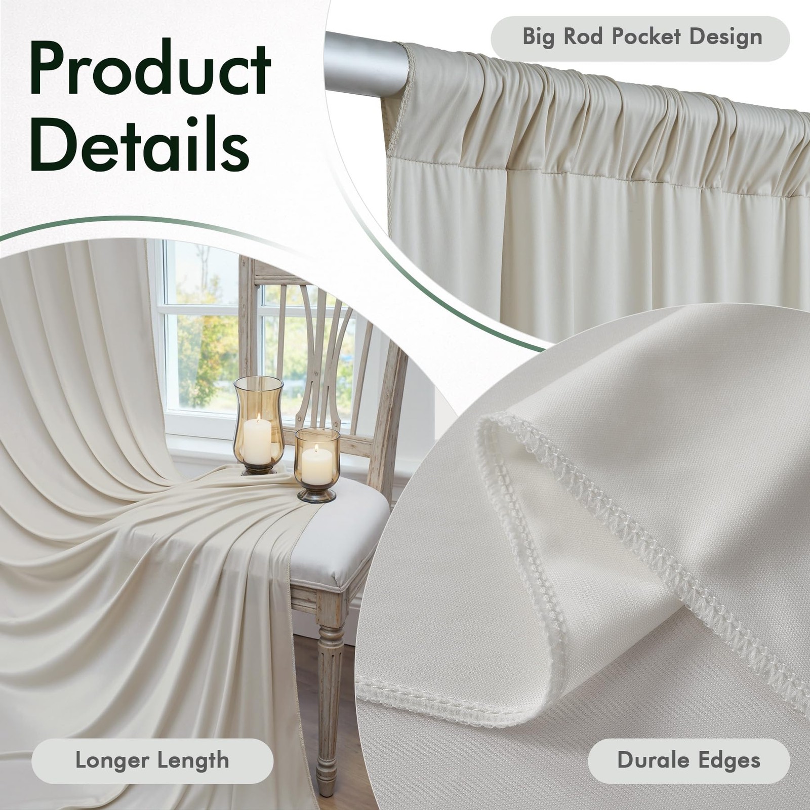 50ftx12ft Wrinkle Free Champagne (W)5ft x (H)12ft (10 Panel),