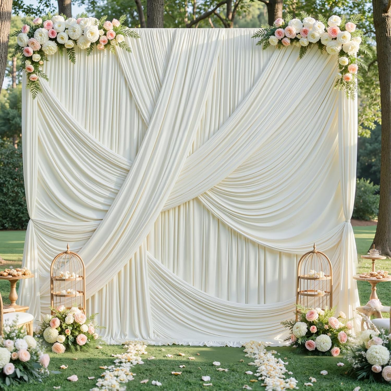 10ft×12ft Ivory Backdrop Curtain Wedding Parties 2 Panels Wrinkle Free Polyester