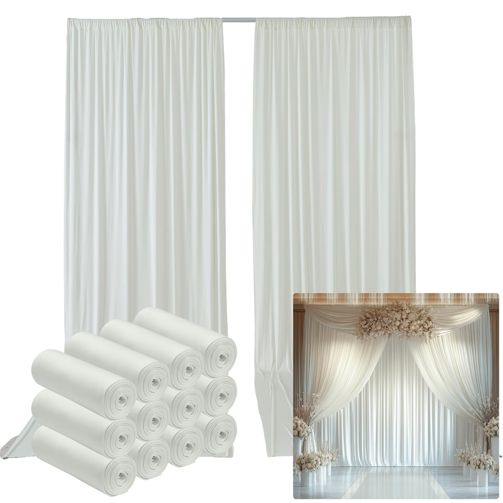 60ftx14FT Wrinkle Free Ivory Backdrop (W)5ft x (H)14ft (12 Panel),