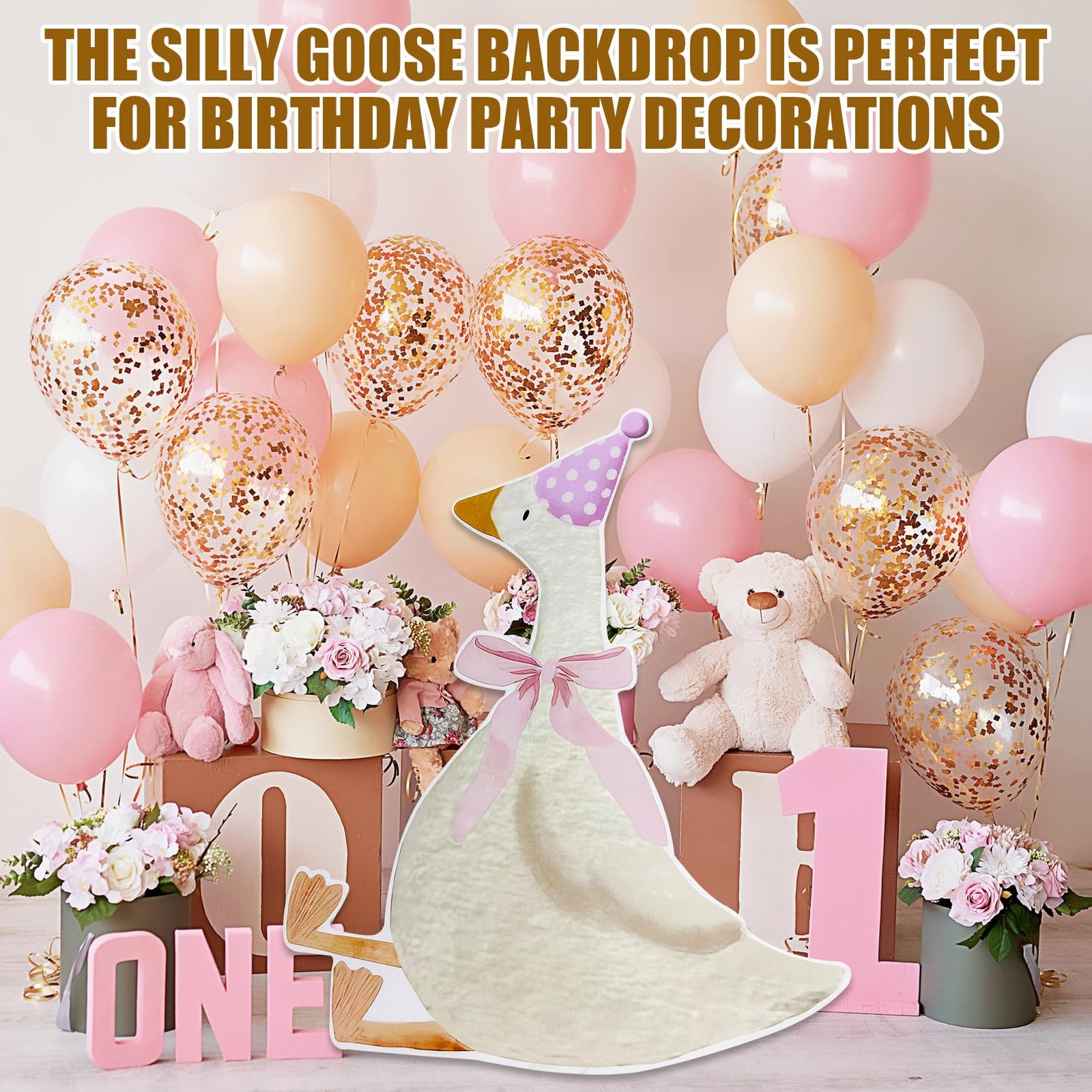 Pink Silly Goose Birthday Party Backdrop Decorations Baby Baptism Photo Prop