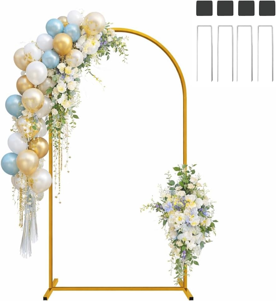 Arch Backdrop Stand Set of 2 7.2ft & 6ft Metal Arch Frame W/ Ground Stakes Party
