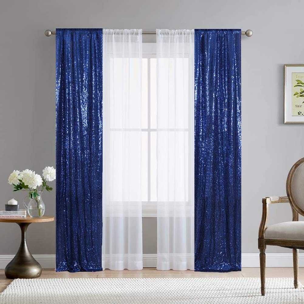 2pcs 2FT x 8FT Sequin Backdrop Curtain, Navy Blue, Sparkly, Wedding, Party