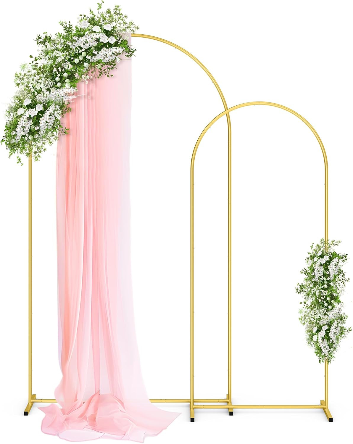 Metal Arch Backdrop Stand Set – Set of 2 (7.2Ft/6.0Ft), Gold Wedding Stand with