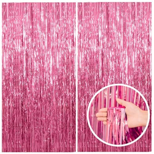 2 Pack Backdrop Party Decorations Tinsel 39.4″W x 78.7″L (Pack of 2) Pink