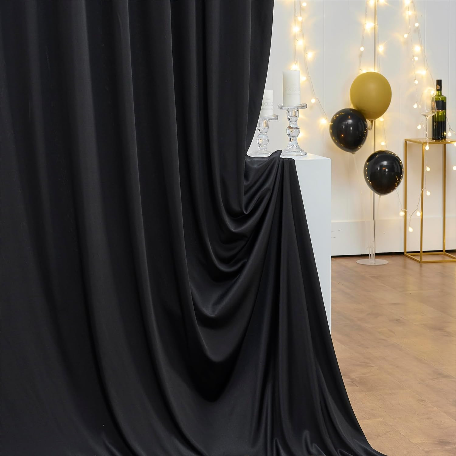 Wrinkle-Free Black Backdrop Curtain 30x10ft for Parties & Photography