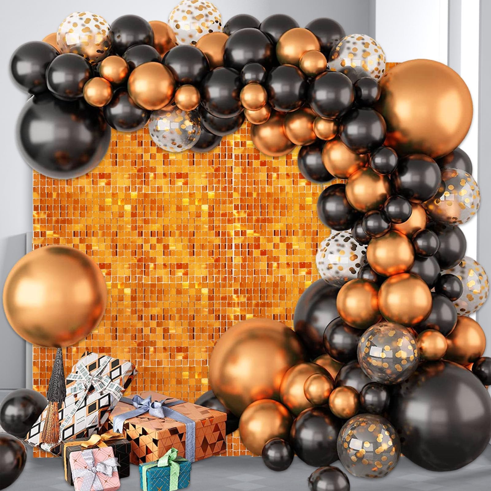 48 PCS Orange Shimmer Wall Backdrop, Square Sequin Photo Backdrops