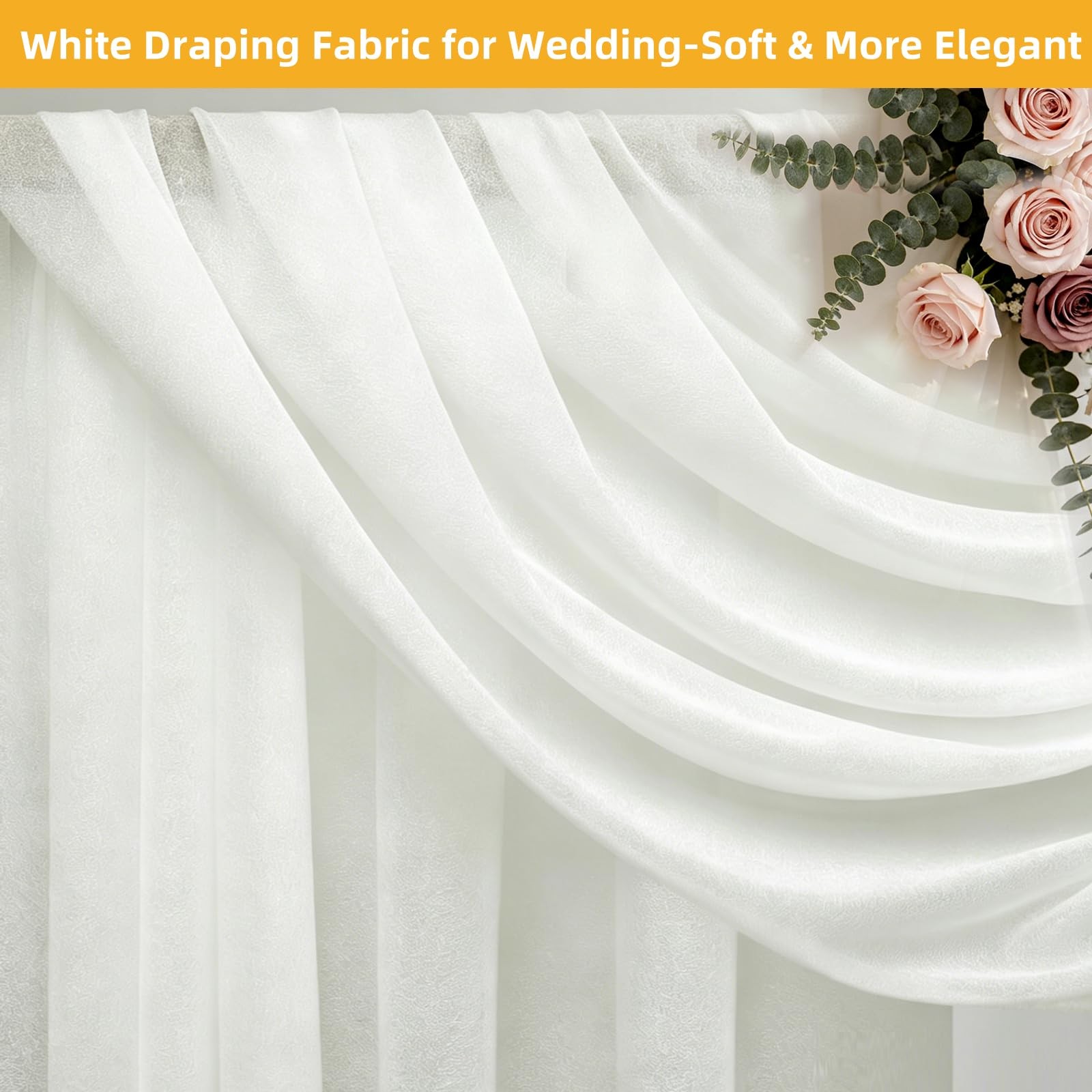 White Wedding Arch Draping Fabric Backdrop 29.5″ X 20FT Sheer 1 Panel,