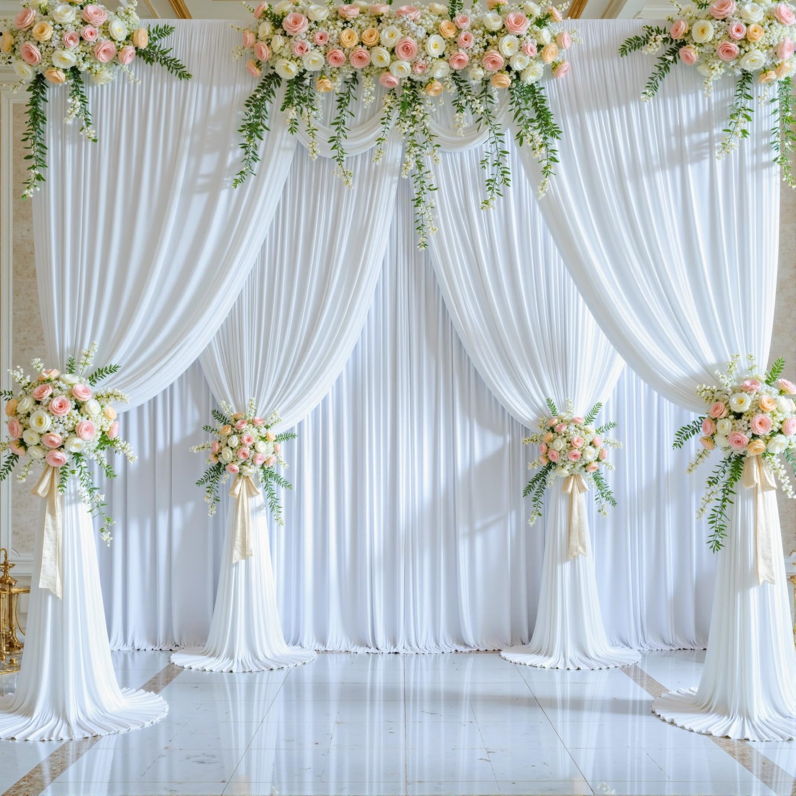 10×15 ft White Wrinkle Free Backdrop Curtains Wedding Party Drapes Cloth