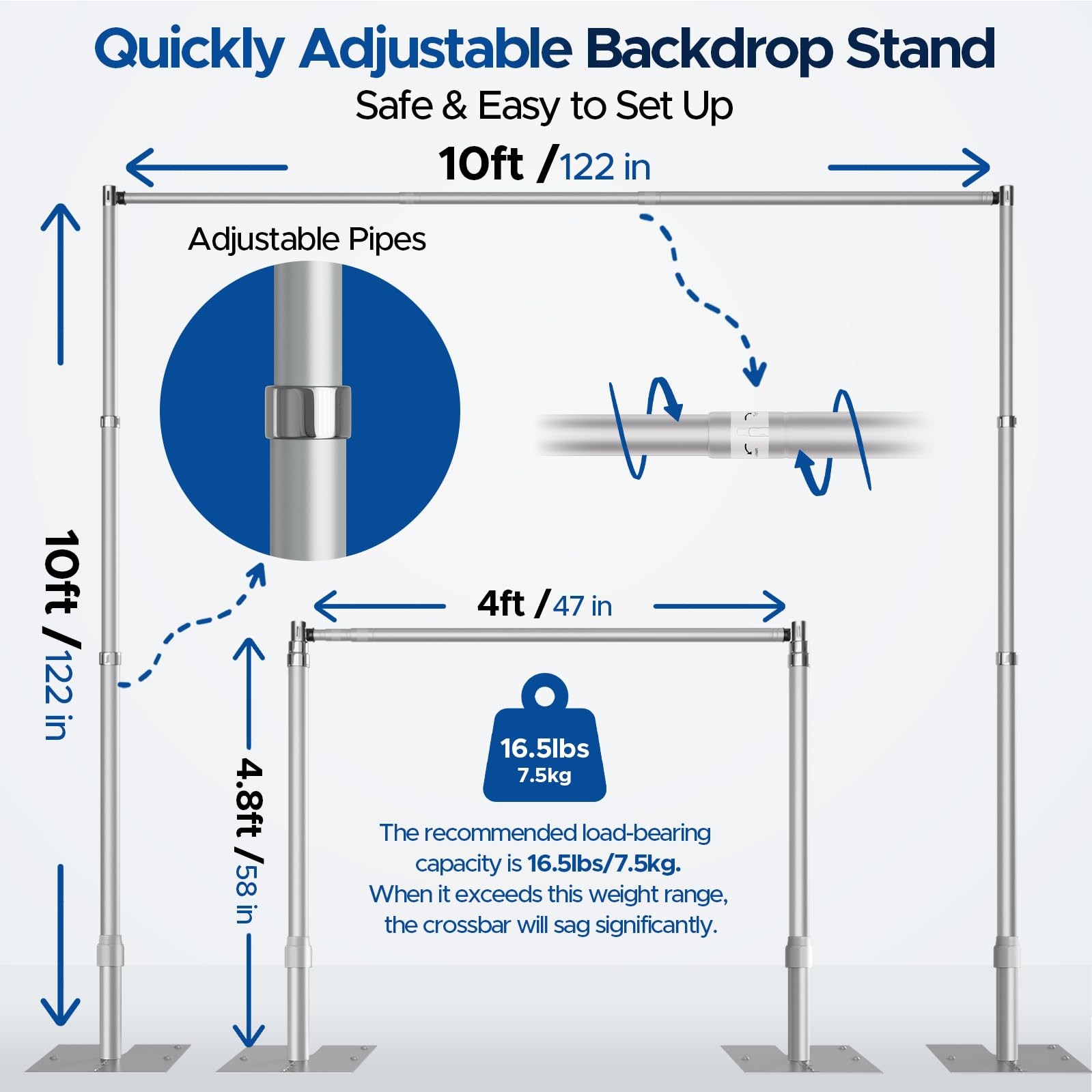Pipe and Drape Backdrop Stand, 10x10ft Heavy Duty Adjustable Backdrop Frame w…