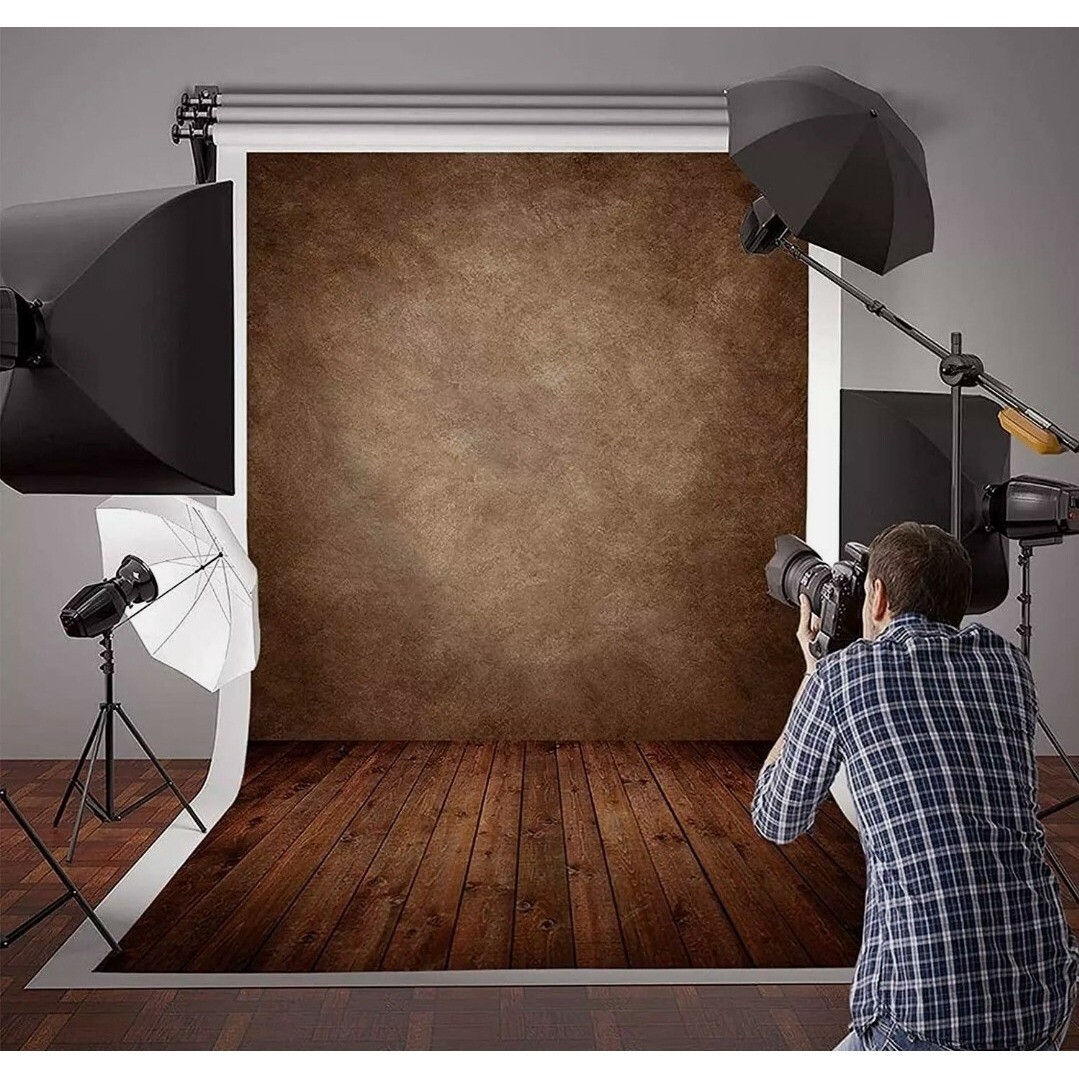 NEW Allenjoy Photography backdrop 5×7 ft. Fabric – Brown Wall w/ Wood Floor
