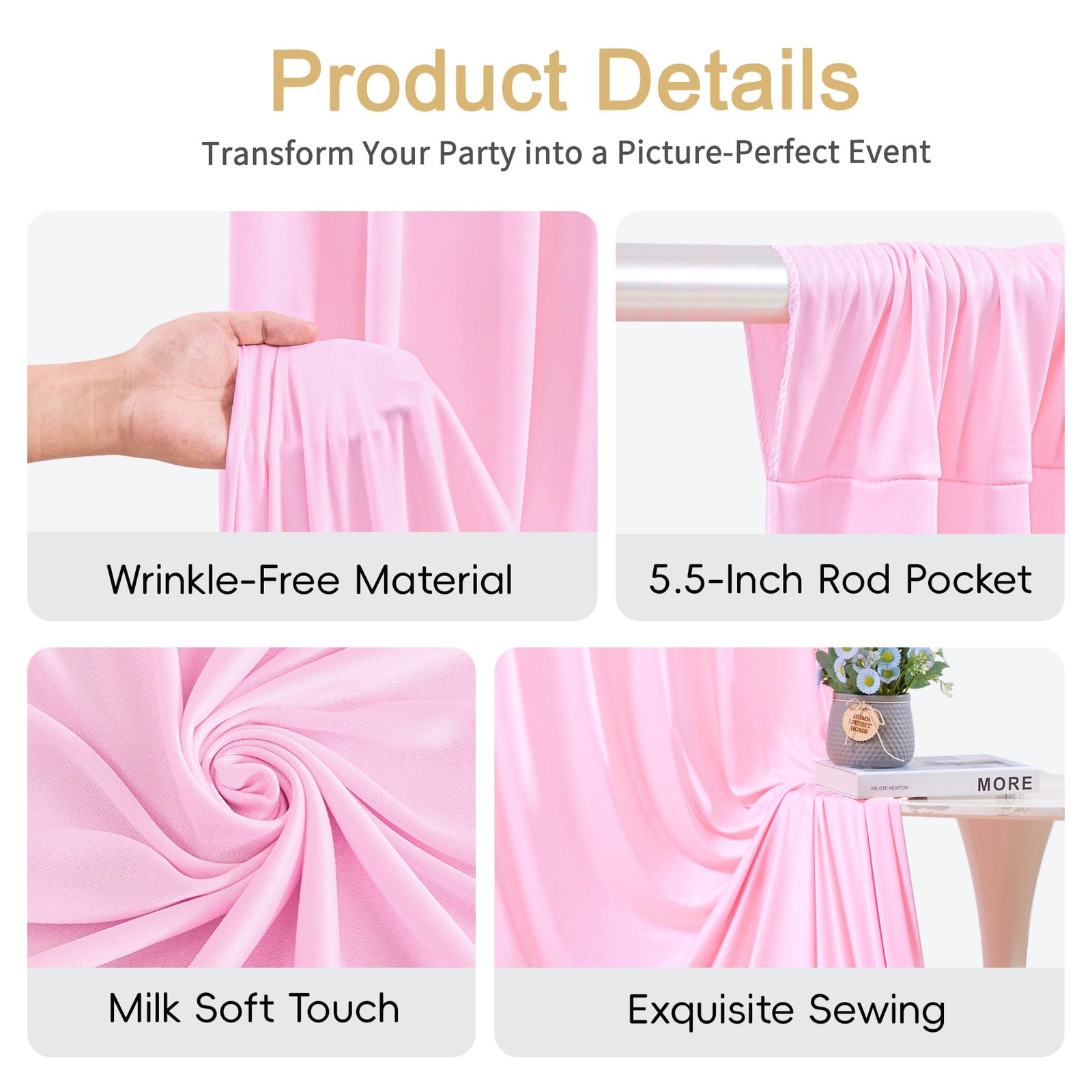 50x10ft Pink Photo Backdrop 50 ft X 10 ft(10 Panels 5ft X 10ft),