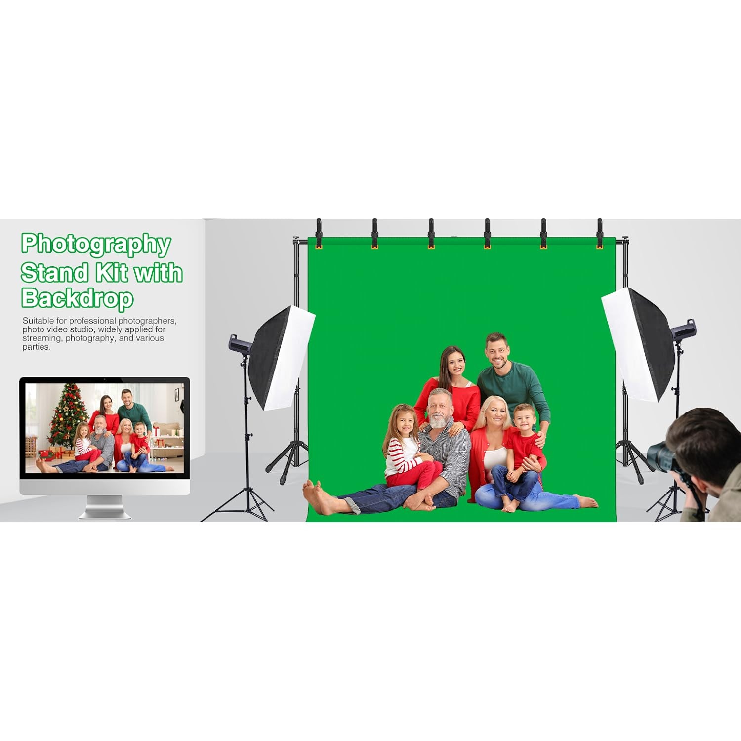 Green Screen Backdrop Stand 10 x 8.5 inch Greenscreen Background for Photography