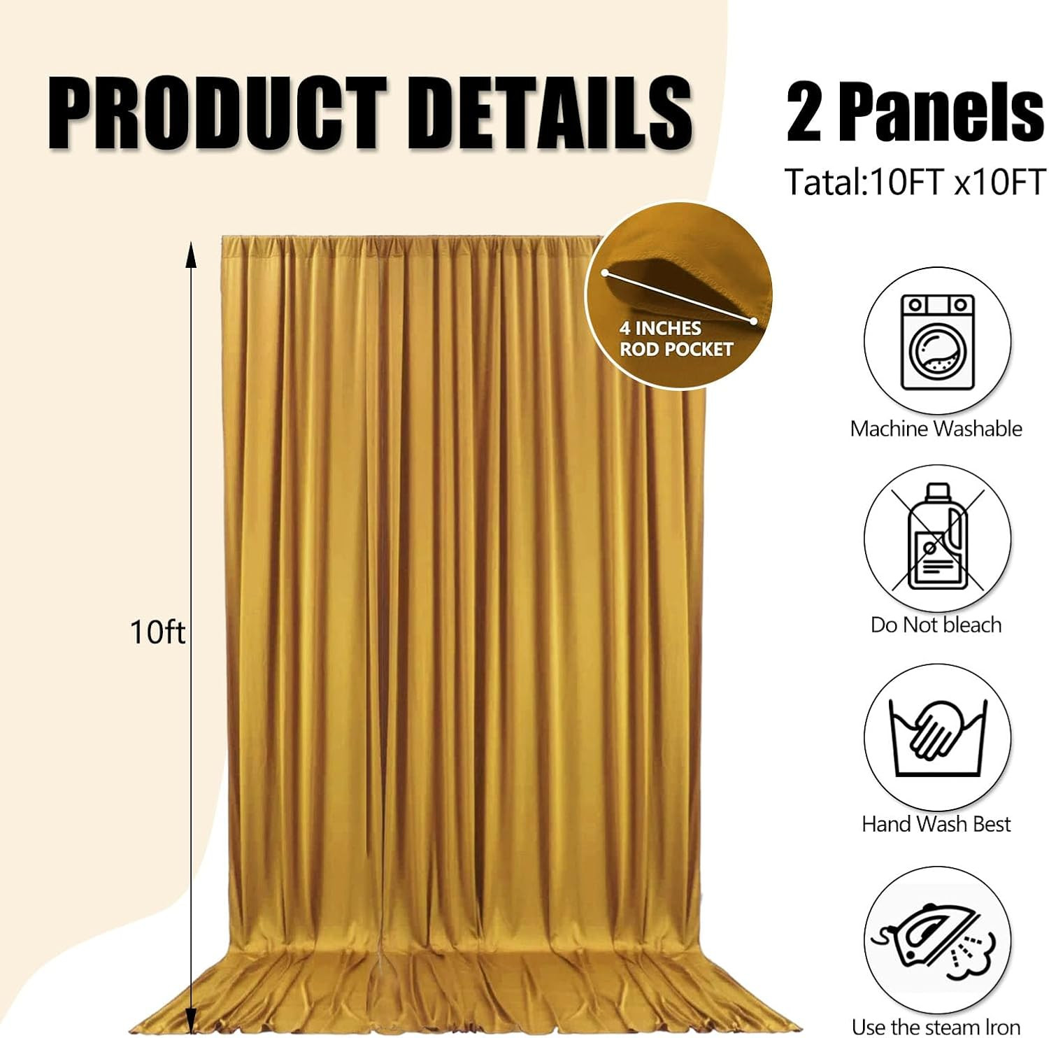 10x10Ft Gold Satin Backdrop Curtains 2 Panels Party Wedding Photography Drapes