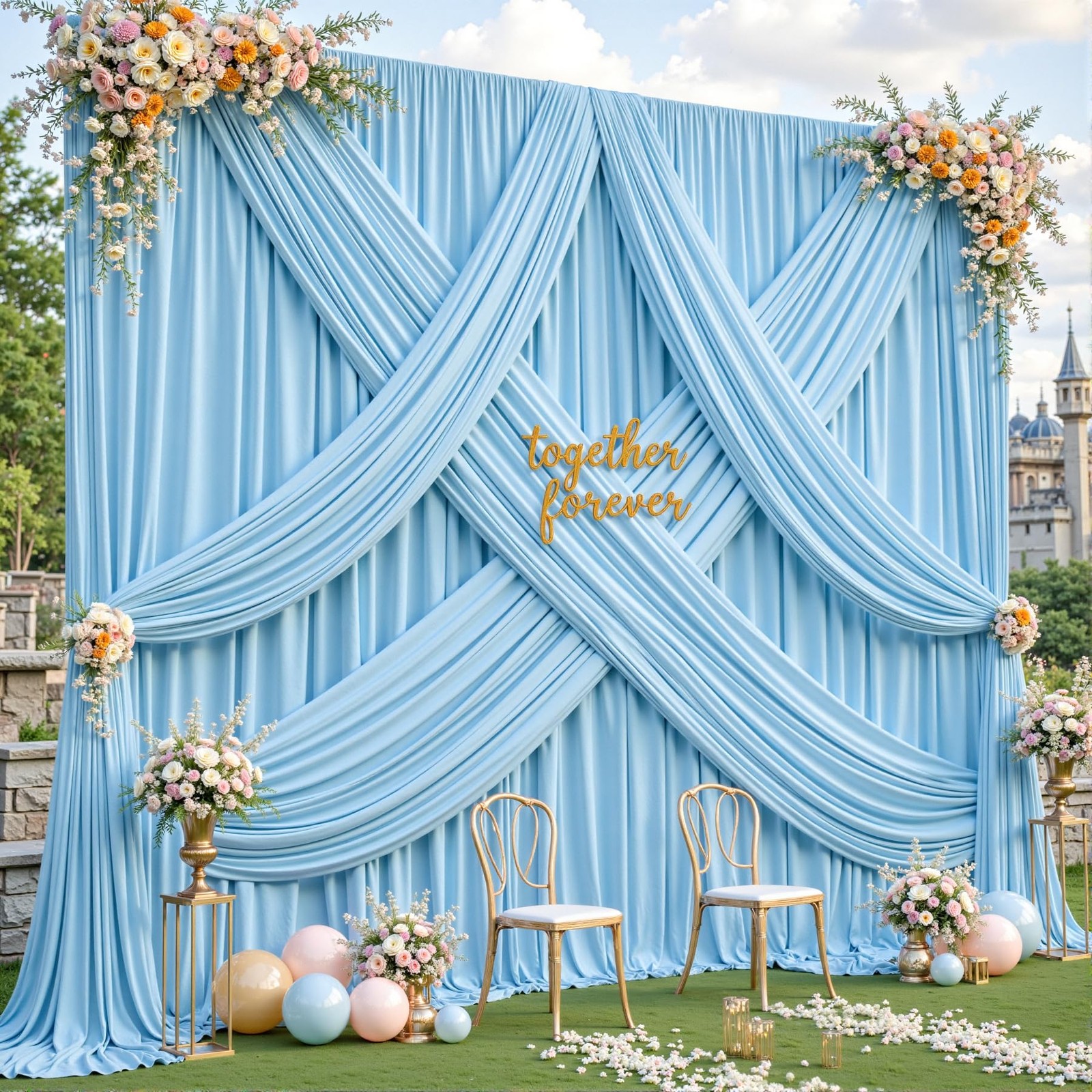 10 Panels Baby Blue Backdrop Curtains – W4′ x H10′(10 panels),