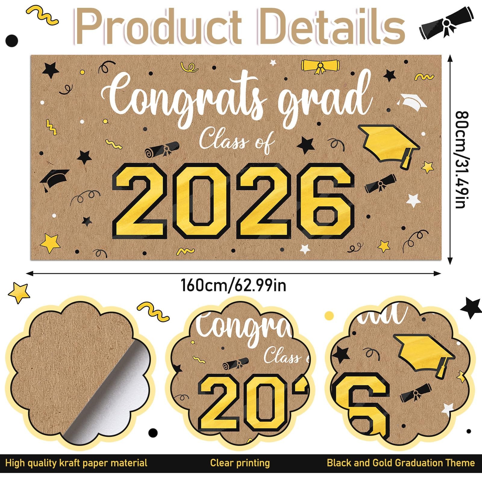 Kraft Paper Graduation Banner, 62″ x 31″ Large Congratulations Graduate Party…