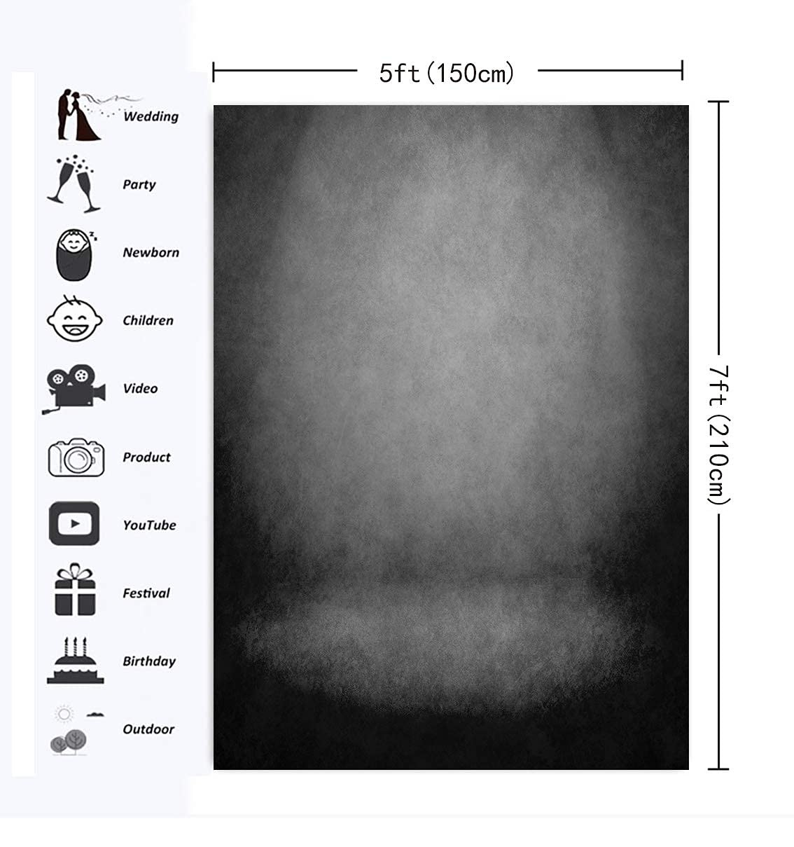 7x5Ft Black Abstract Portrait Backdrop Photography Background Studio Booth Props