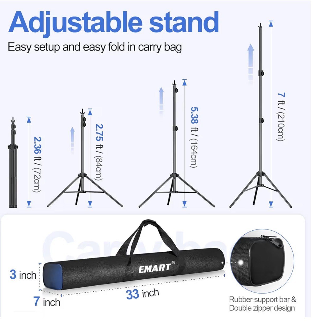 EMART 10x7ft Adjustable Photo Backdrop Stand Kit with Clamps Sandbags Carry Bag