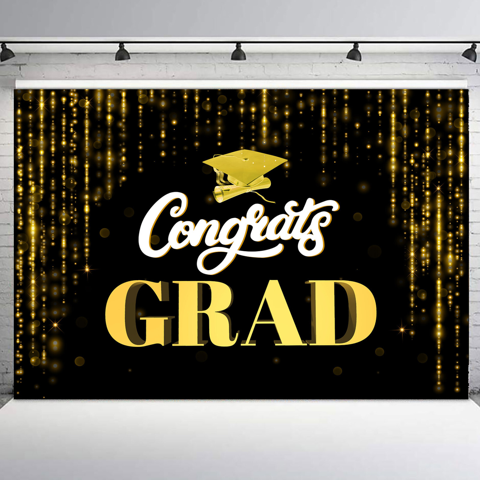 10x8ft Balloon Black and Gold 2024 Graduation Photo Background Studio Props
