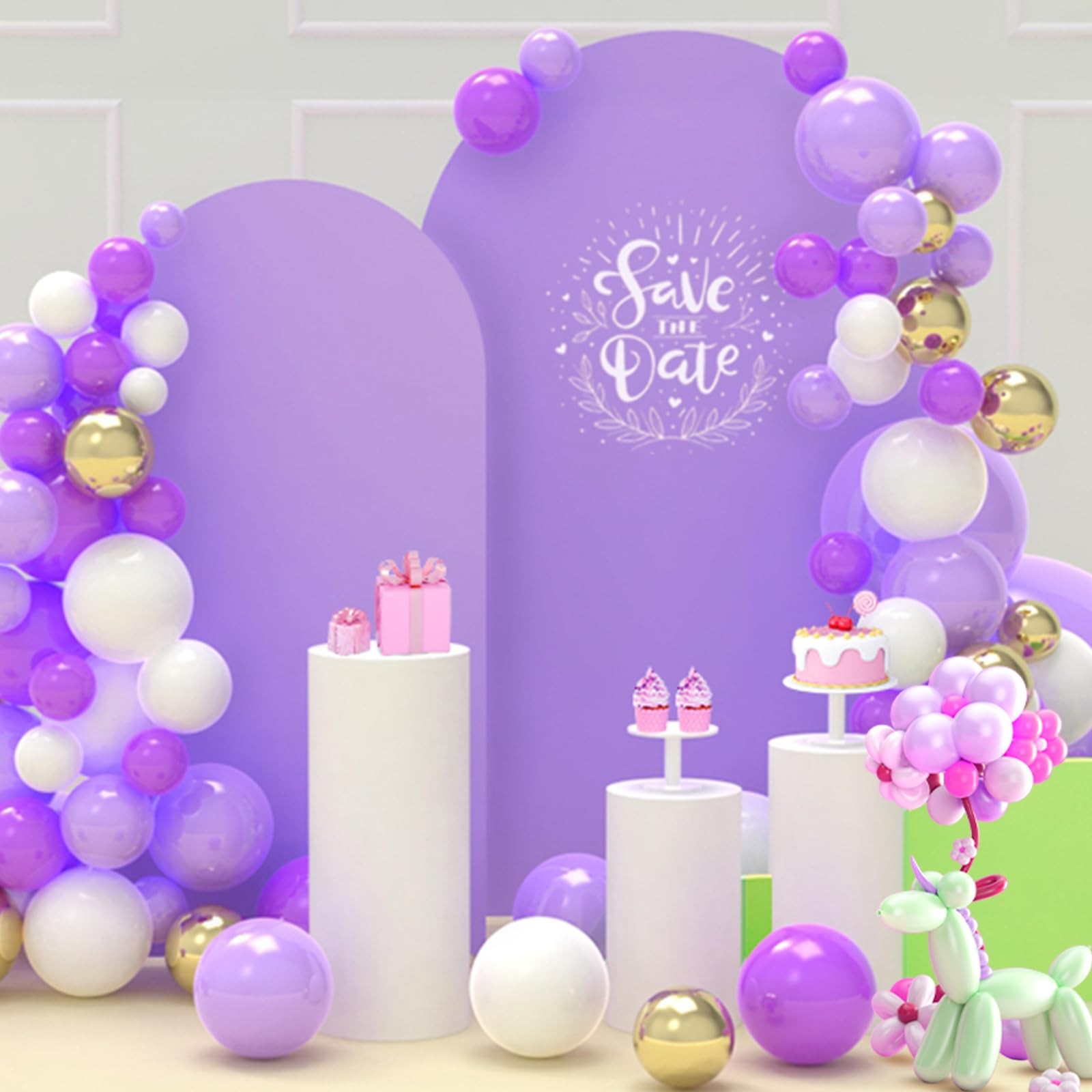 8FT Wedding Arch Cover Set 6.6FT Purple Spandex Backdrop for Events