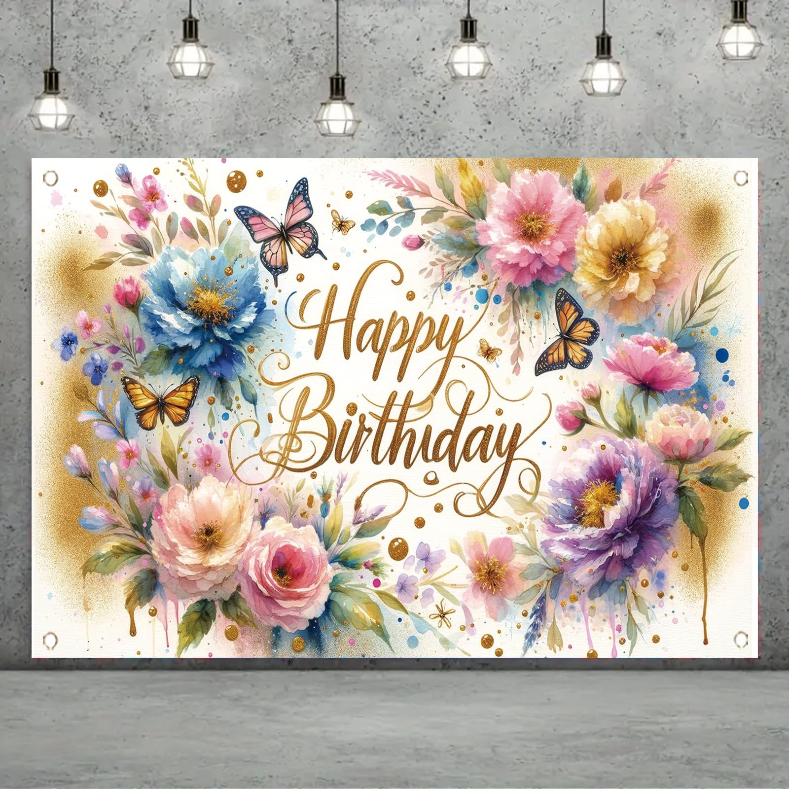 Floral Birthday Backdrop for Girls 71 inches x 43 inches, Butterfly