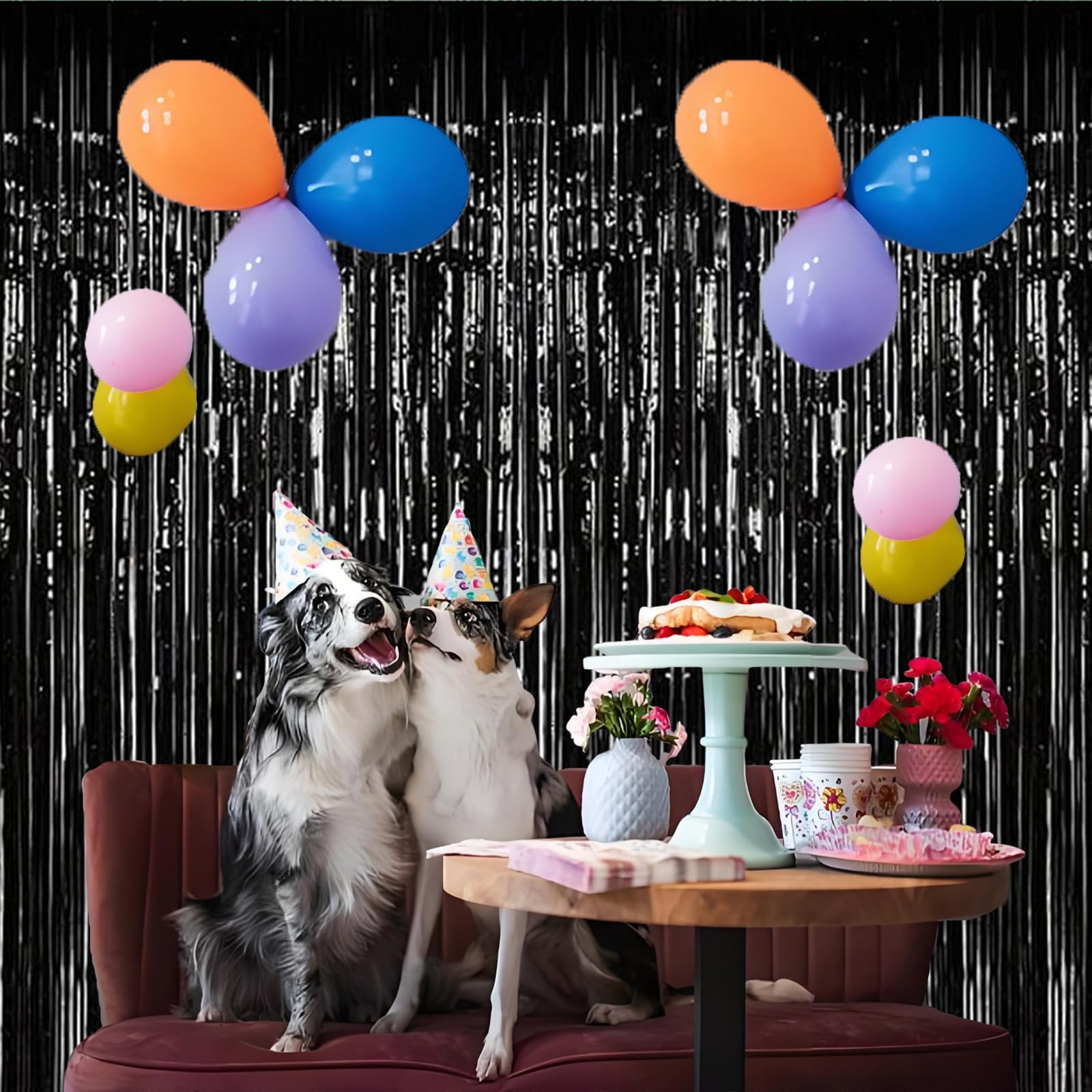 Streamers Party Decorations 10 PCS Black Glitter Foil Curtain Backdrop Photo