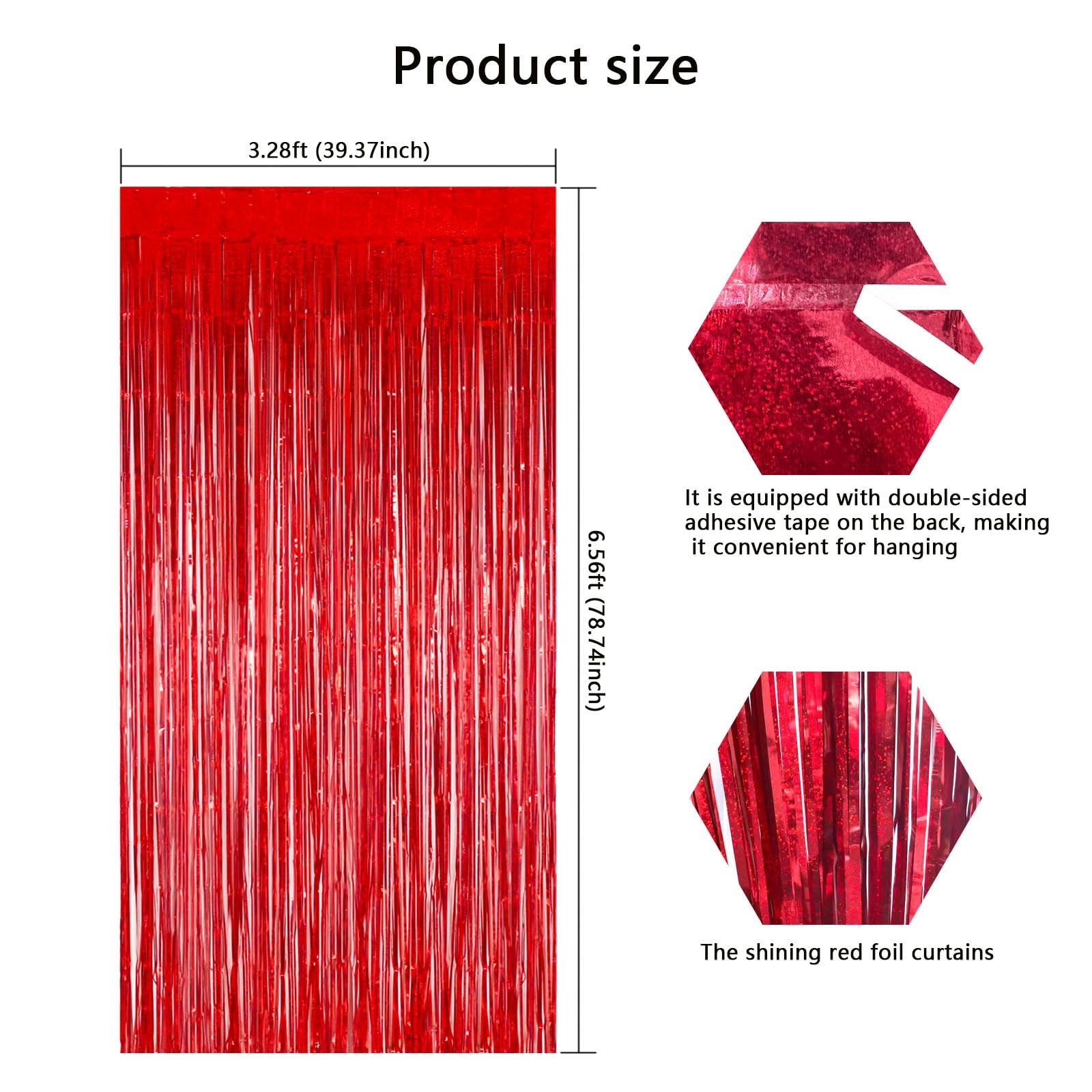 Red Foil Curtains 3.28×6.56 Ft Shiny Metallic Tinsel Backdrop Fringe