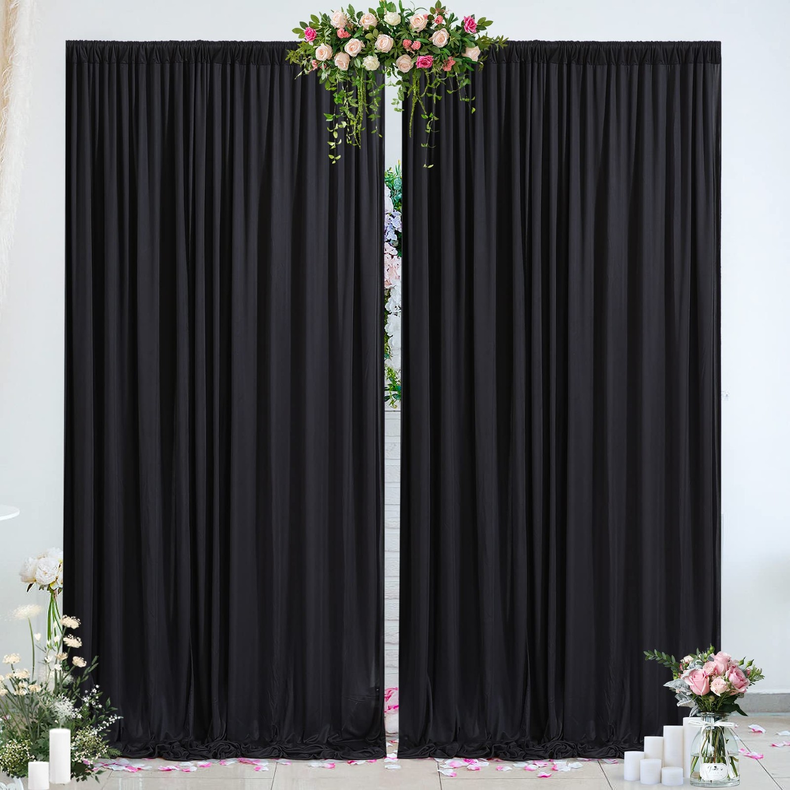 2 PCS 10×10 Ft Black Backdrop Curtains Wrinkle Free Polyester Drapes