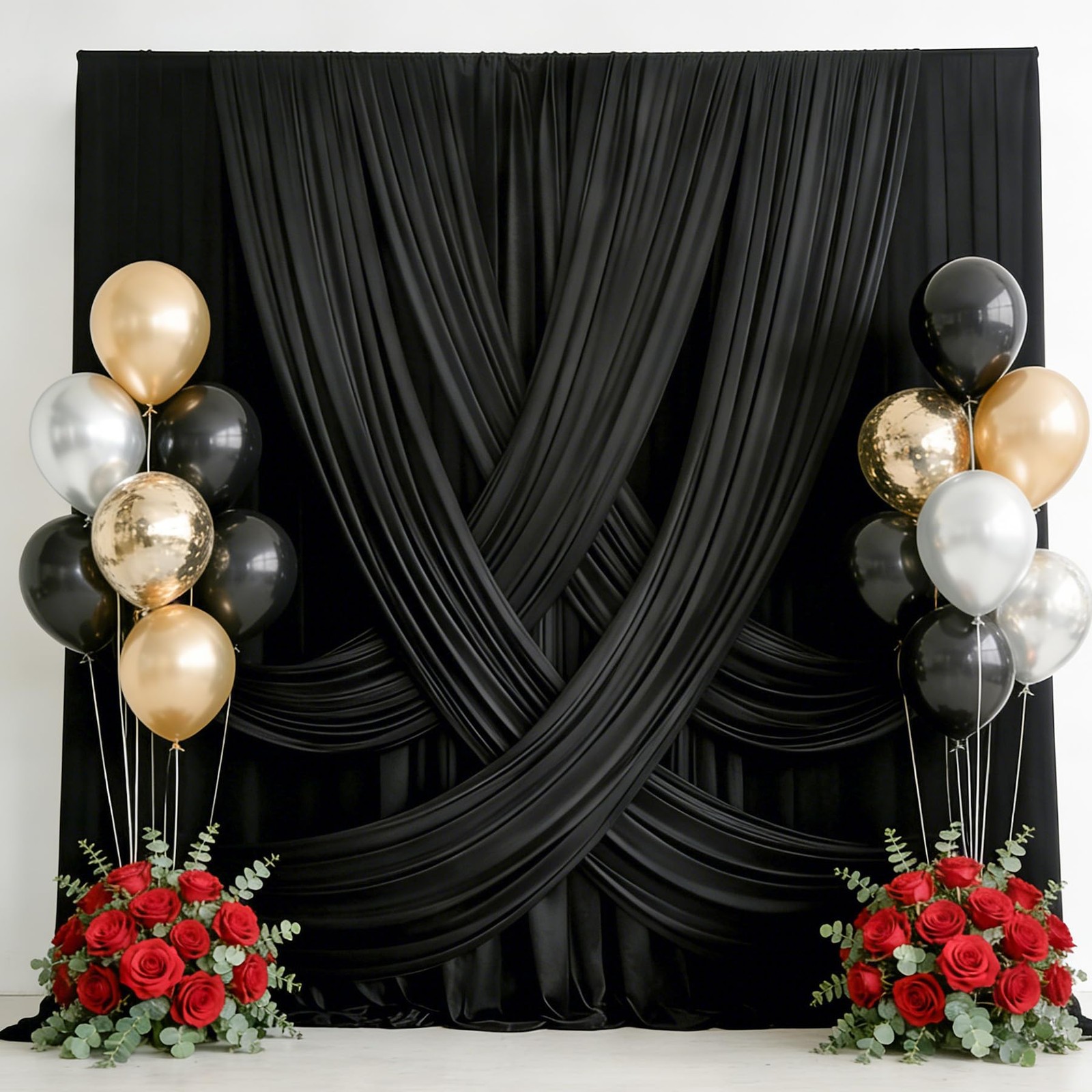 10x12ft Black Backdrop Curtain for Wedding 5ft(W)x12ft(H)_2 Panels,
